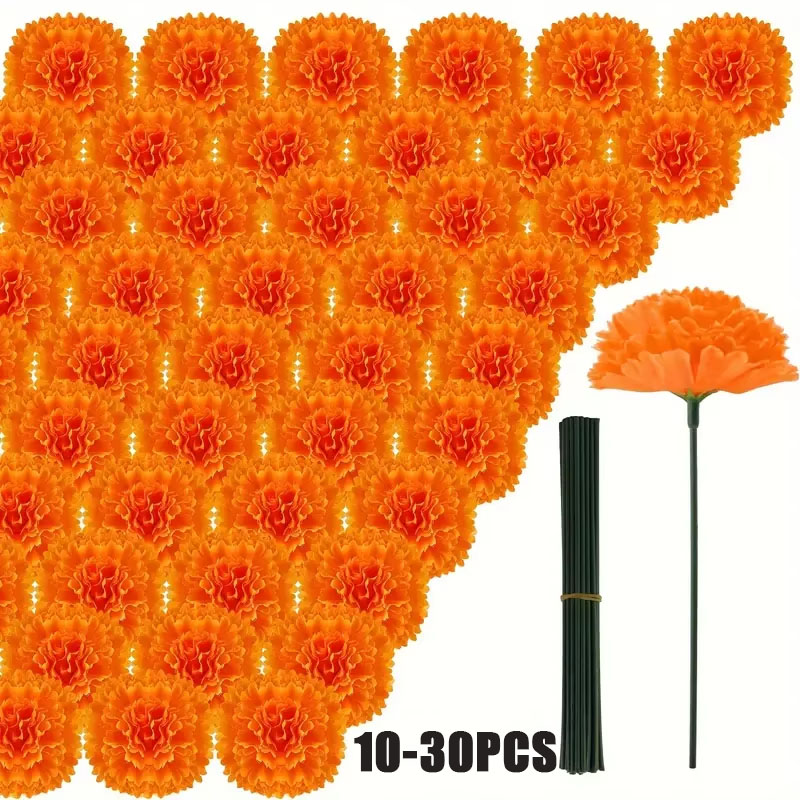 10-30개 인조 카네이션 메리골드 꽃 장식, 할로윈, - Indian Wedding Decor Supply 리뷰 및 가격