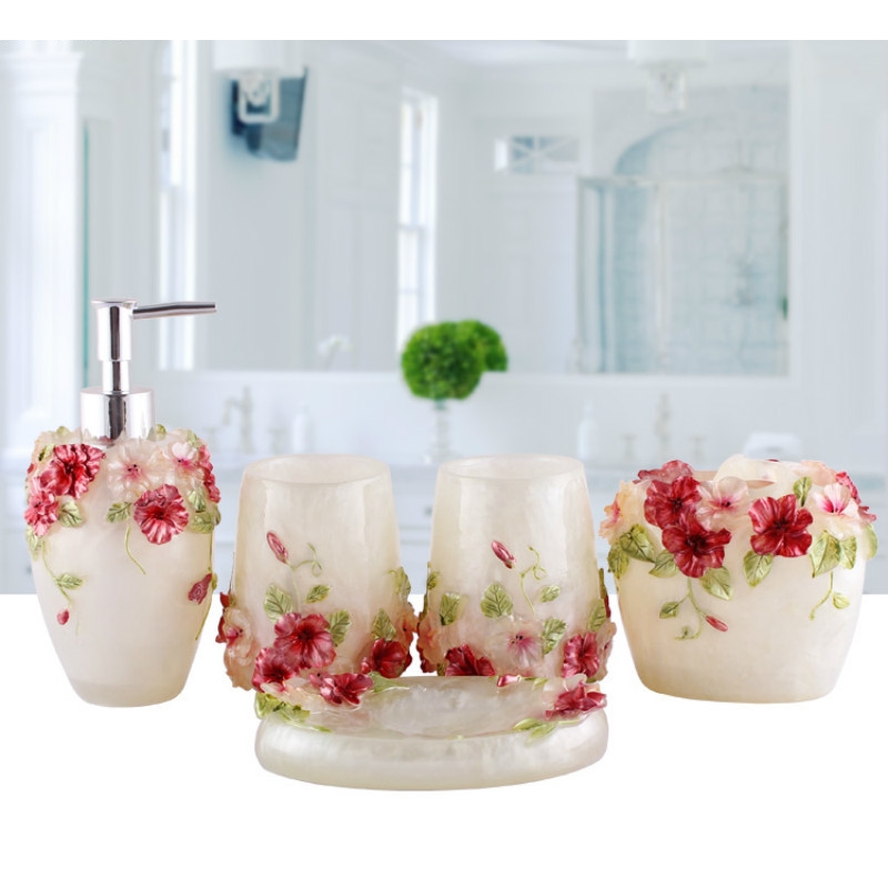 유럽 ​​스타일 엠보스 수지 욕실 키트 칫솔 컵 5피스 - Wedding Bathroom Supply Kit 리뷰 및 가격