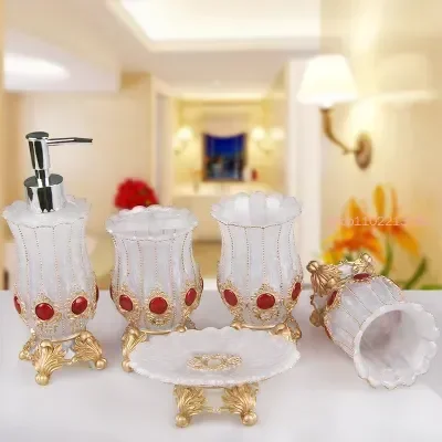 욕실 액세서리 5종 세트 유리컵 칫솔 레진 홀더 커플  - Wedding Bathroom Supply Kit 리뷰 및 가격