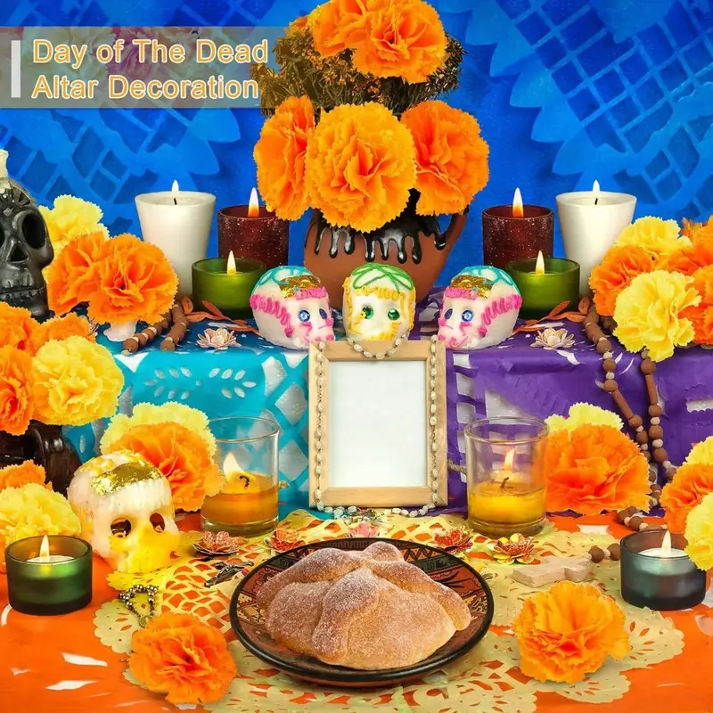 인공 카네이션 메리골드 꽃 머리 할로윈 죽은 자의 날  - Indian Wedding Decor Supply 리뷰 및 가격